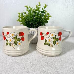 Vintage Sheffield Strawberries 'n Cream Stoneware Mugs 12 fl oz 1970s Japan Made